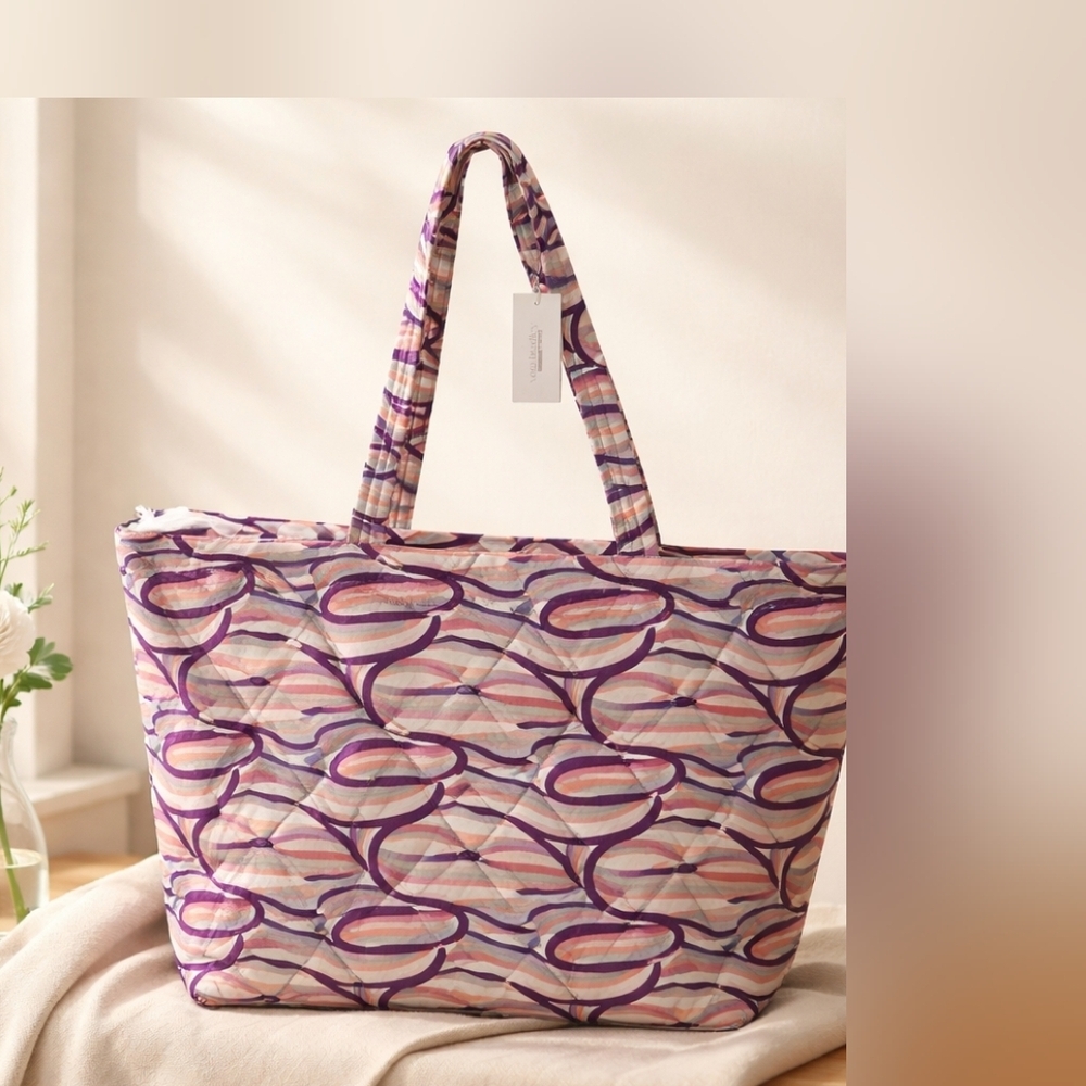 Vera Bradley Ultralight Tote Colorful Retro Ribbons NWT Water Repellent Fabric - Picture 2 of 7